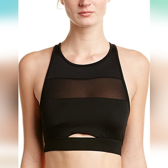 Sam Edelman Active Womens Black Check Me Out Sports Bra Mesh Cut Out Size Xs - Picture 1 of 11
